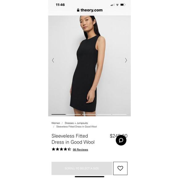 Theory Sleeveless Fitted Dress In Good Wool Black Women's Size 6/4 NWT - Picture 3 of 11